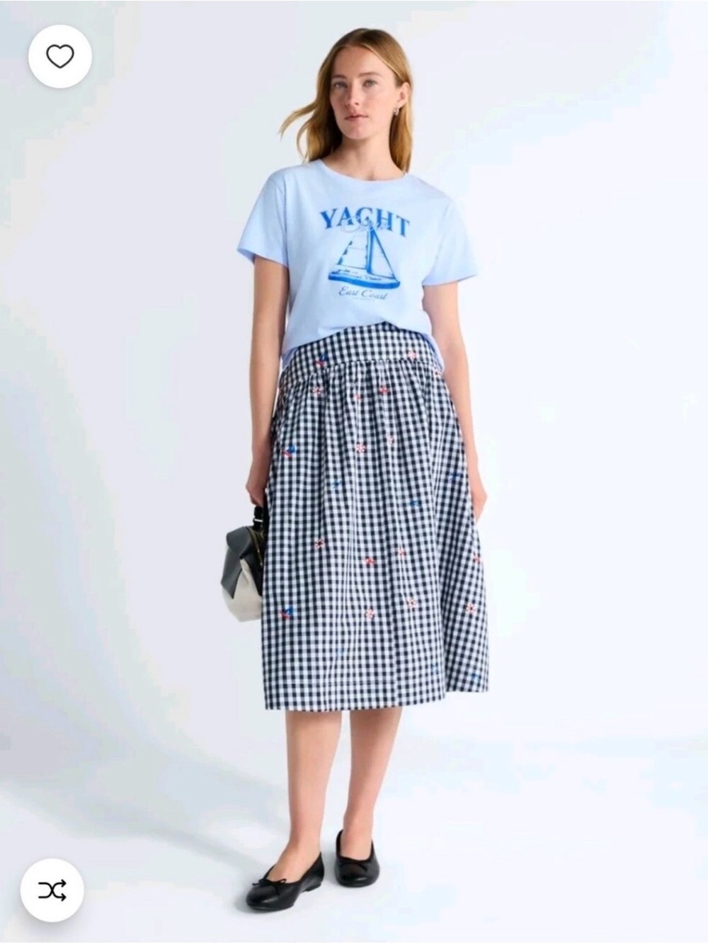 Free Assembly Black & White Gingham A-Line Midi Skirt with Embroidered Accents - Picture 4 of 4